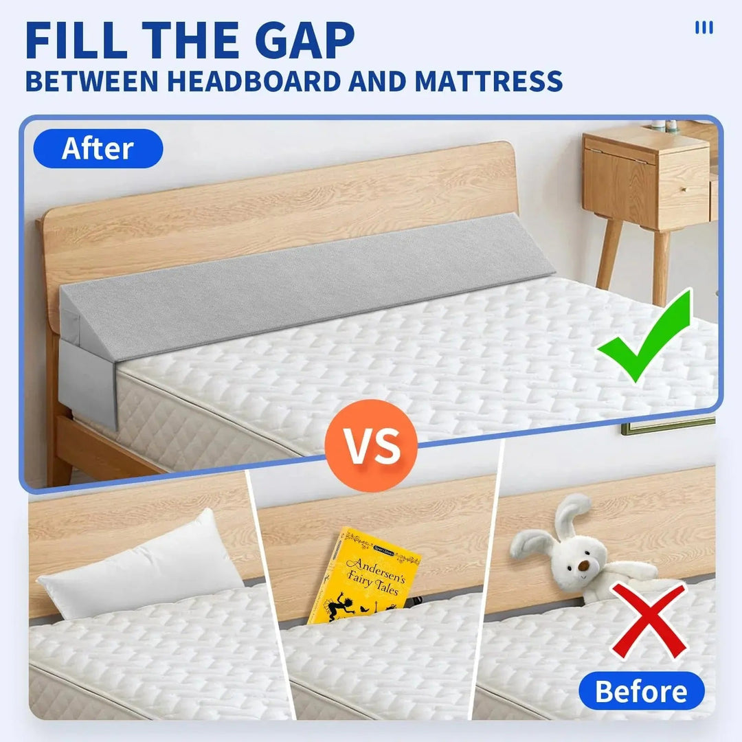 Bed Wedge Gap Filler Pillow with Silicone Grip and Pockets | Close the Bed Gap | Wedge Pillows