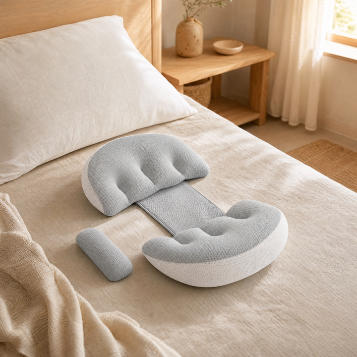 Connected Pregnancy Support Pillow with Adjustable 64 to 78 cm Bridge | Belly and Back Cushions Joined Together | Maternity Pillows