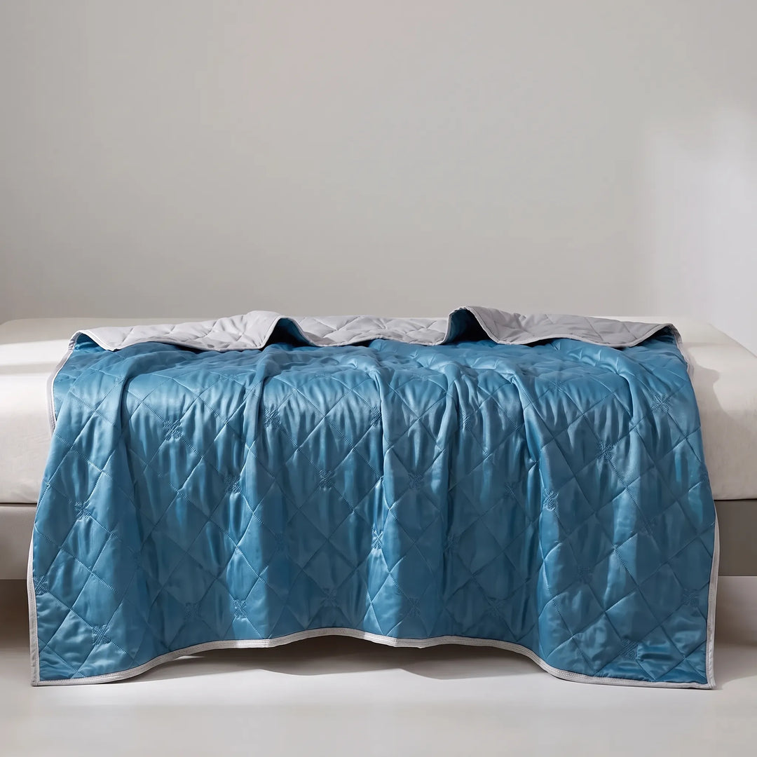 Lightweight Quilted Summer Throw Blanket with Silky Cooling Feel | Silky Quilted Cooling for Hot Sleepers | Cooling Blankets