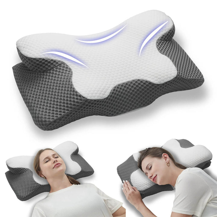 Cooling Cervical Pillow with Dual-Height Memory Foam Design | Cool, Adjustable Neck Support | Bed Pillows
