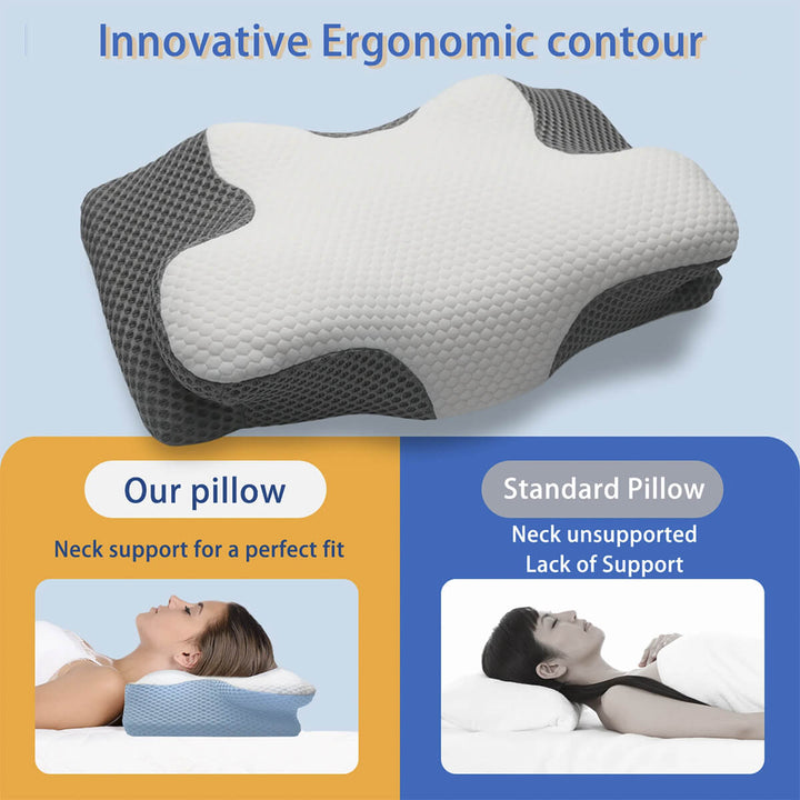 Cooling Cervical Pillow with Dual-Height Memory Foam Design | Cool, Adjustable Neck Support | Bed Pillows