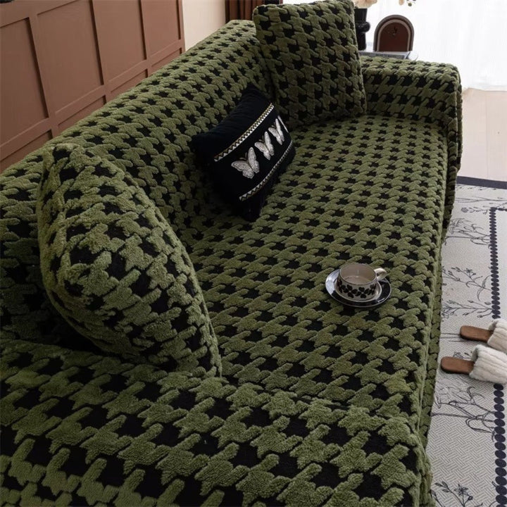 Plush Houndstooth Non-Slip Sofa Cover, 71in Wide in Many Lengths | Houndstooth Grip for Your Sofa | Sofa Covers