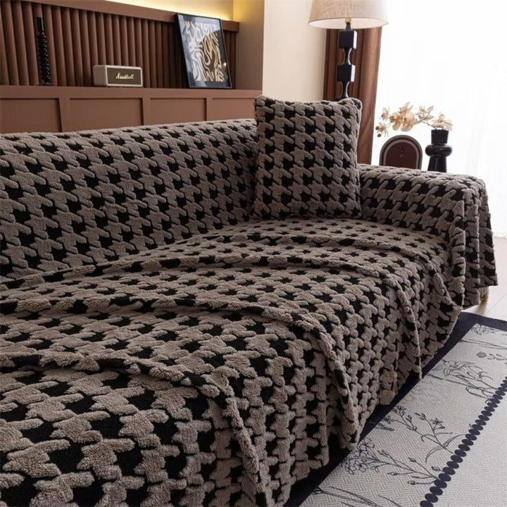 Plush Houndstooth Non-Slip Sofa Cover, 71in Wide in Many Lengths | Houndstooth Grip for Your Sofa | Sofa Covers