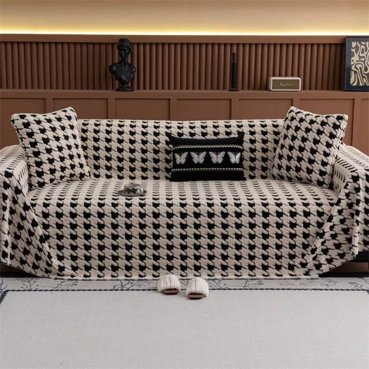 Plush Houndstooth Non-Slip Sofa Cover, 71in Wide in Many Lengths | Houndstooth Grip for Your Sofa | Sofa Covers