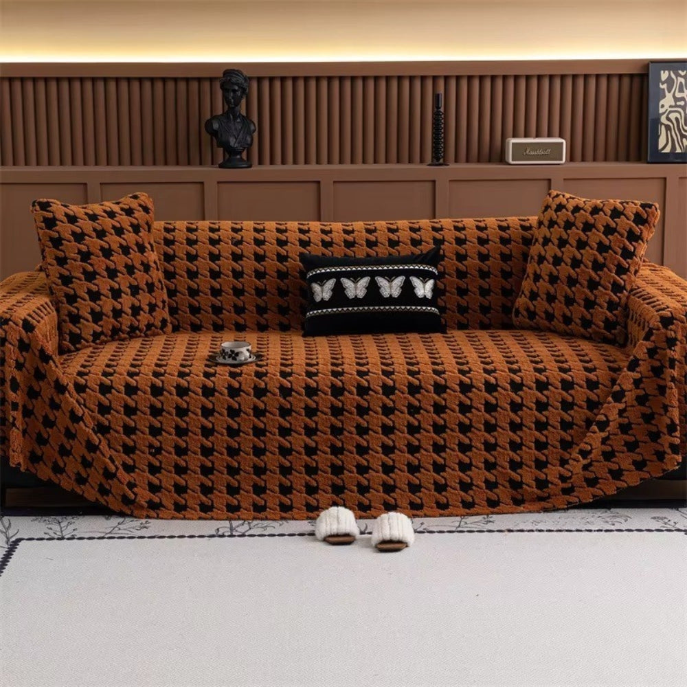 Plush Houndstooth Non-Slip Sofa Cover, 71in Wide in Many Lengths | Houndstooth Grip for Your Sofa | Sofa Covers