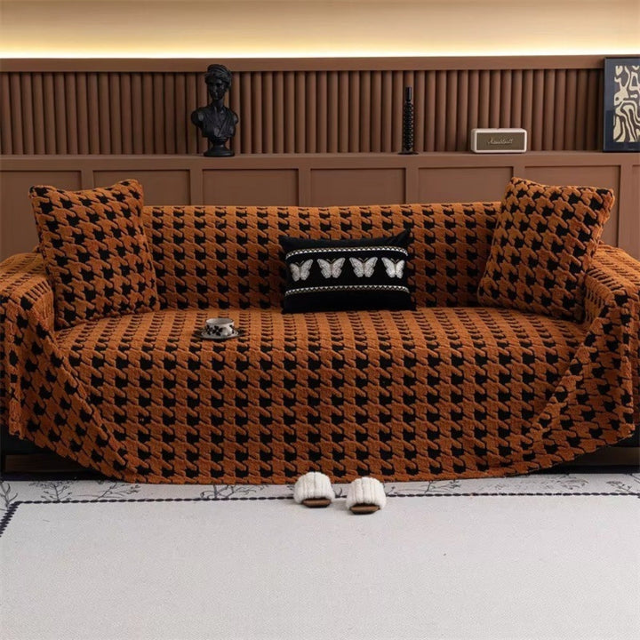 Plush Houndstooth Non-Slip Sofa Cover, 71in Wide in Many Lengths | Houndstooth Grip for Your Sofa | Sofa Covers