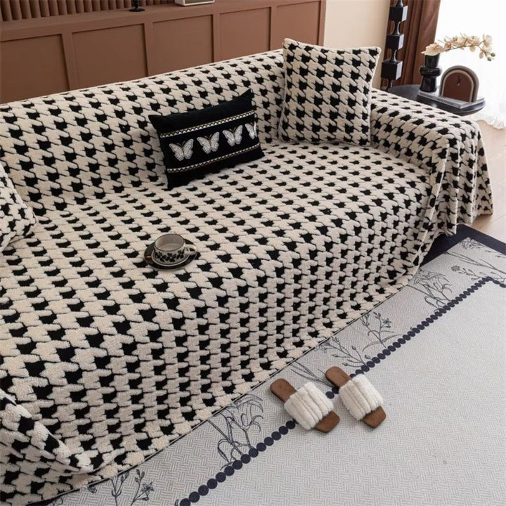 Plush Houndstooth Non-Slip Sofa Cover, 71in Wide in Many Lengths | Houndstooth Grip for Your Sofa | Sofa Covers