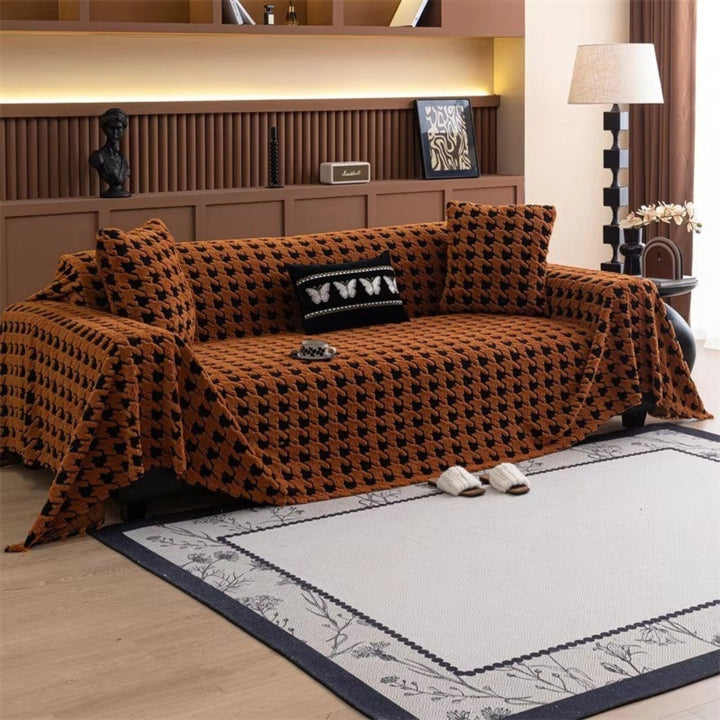 Plush Houndstooth Non-Slip Sofa Cover, 71in Wide in Many Lengths | Houndstooth Grip for Your Sofa | Sofa Covers