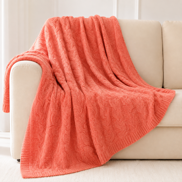 Cable Knit Throw Blanket with Plush Texture and Breathable Warmth | Cable Knit Warmth Without Weight | Throw Blankets