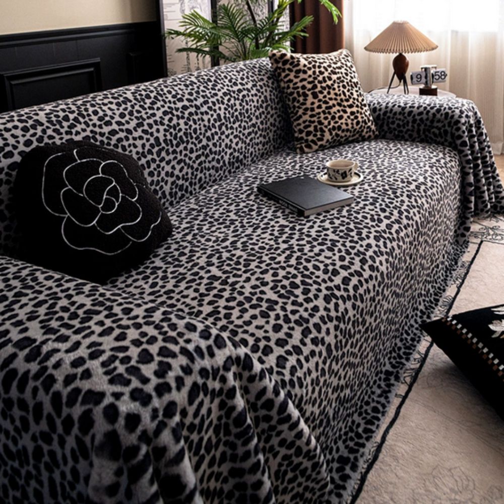 Cozy Plush Leopard Print Sofa Cover in Thick Microfiber | Leopard Print Plush for the Sofa | Sofa Covers