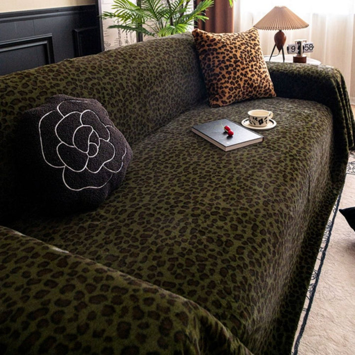 Cozy Plush Leopard Print Sofa Cover in Thick Microfiber | Leopard Print Plush for the Sofa | Sofa Covers