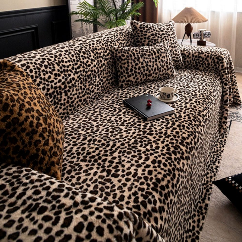 Cozy Plush Leopard Print Sofa Cover in Thick Microfiber | Leopard Print Plush for the Sofa | Sofa Covers