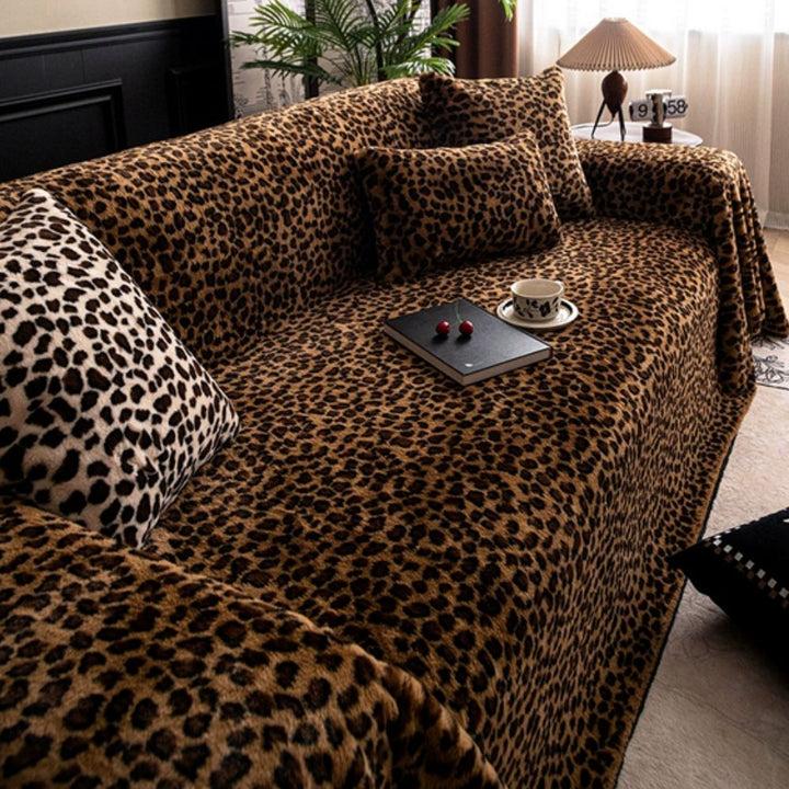 Cozy Plush Leopard Print Sofa Cover in Thick Microfiber | Leopard Print Plush for the Sofa | Sofa Covers