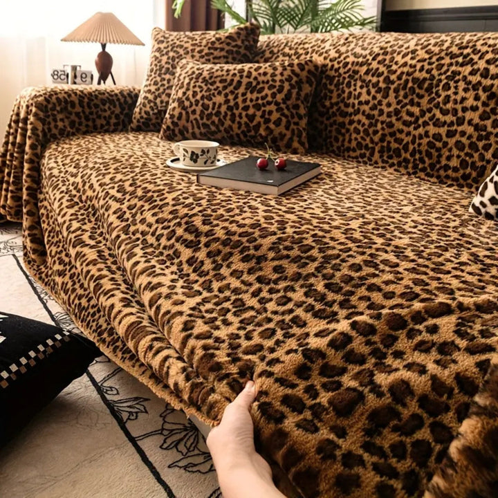 Cozy Plush Leopard Print Sofa Cover in Thick Microfiber | Leopard Print Plush for the Sofa | Sofa Covers