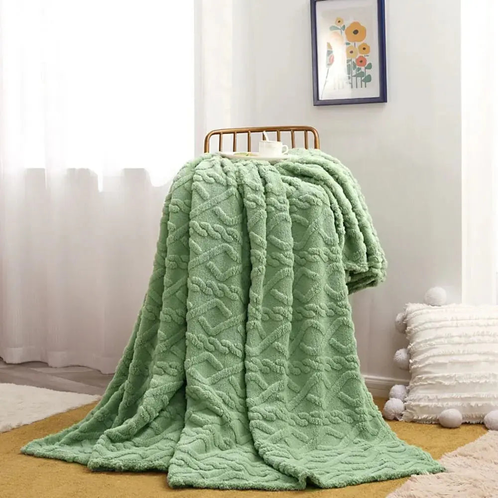 Double-Sided Ruched Faux Fur Throw Blanket in Stretch Microfiber | Textured Throw for Sofa and Bed | Throw Blankets