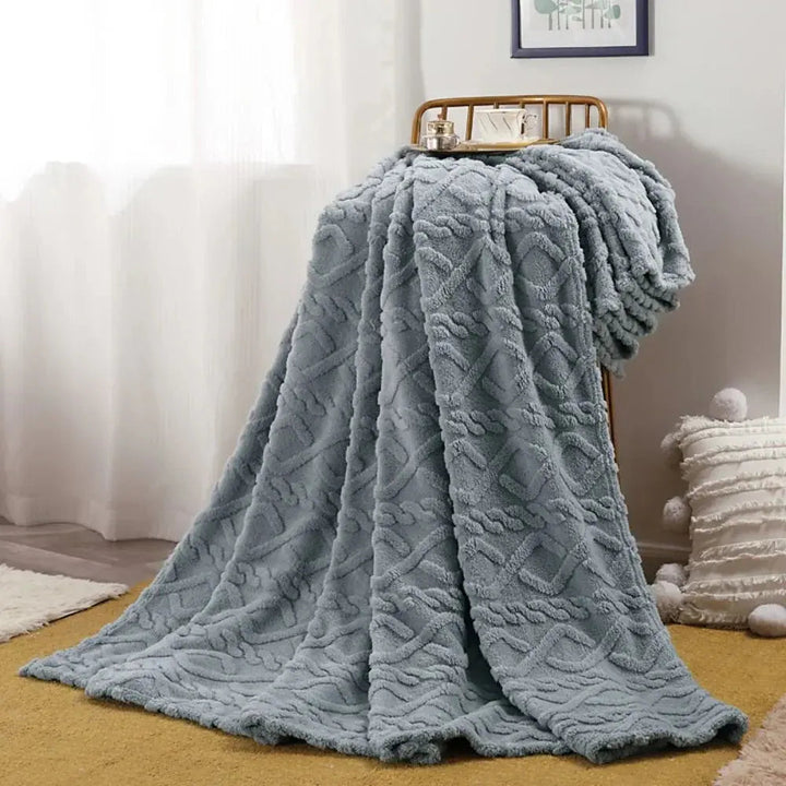 Double-Sided Ruched Faux Fur Throw Blanket in Stretch Microfiber | Textured Throw for Sofa and Bed | Throw Blankets
