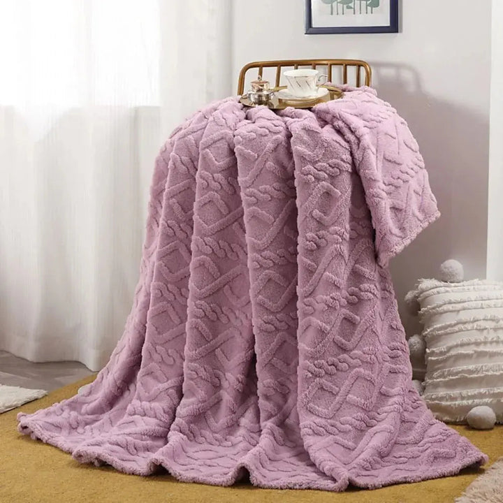 Double-Sided Ruched Faux Fur Throw Blanket in Stretch Microfiber | Textured Throw for Sofa and Bed | Throw Blankets