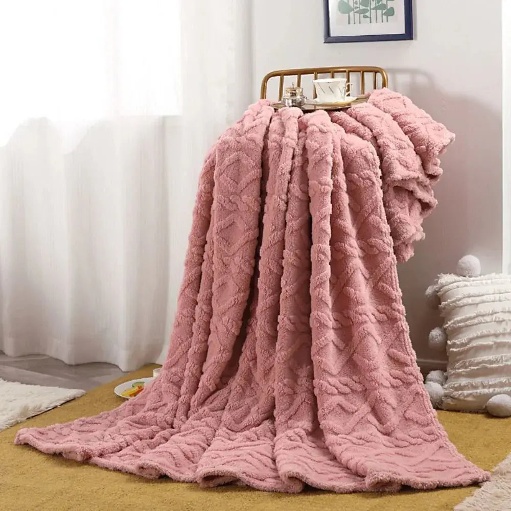 Double-Sided Ruched Faux Fur Throw Blanket in Stretch Microfiber | Textured Throw for Sofa and Bed | Throw Blankets
