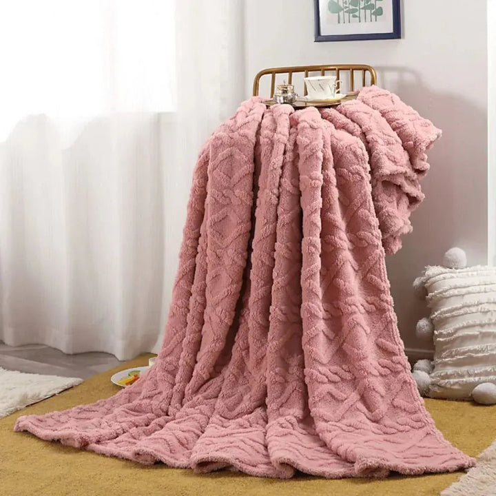 Double-Sided Ruched Faux Fur Throw Blanket in Stretch Microfiber | Textured Throw for Sofa and Bed | Throw Blankets