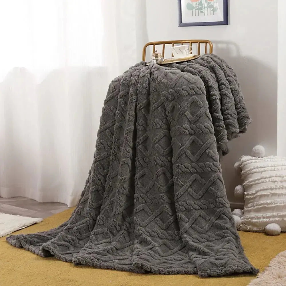 Double-Sided Ruched Faux Fur Throw Blanket in Stretch Microfiber | Textured Throw for Sofa and Bed | Throw Blankets