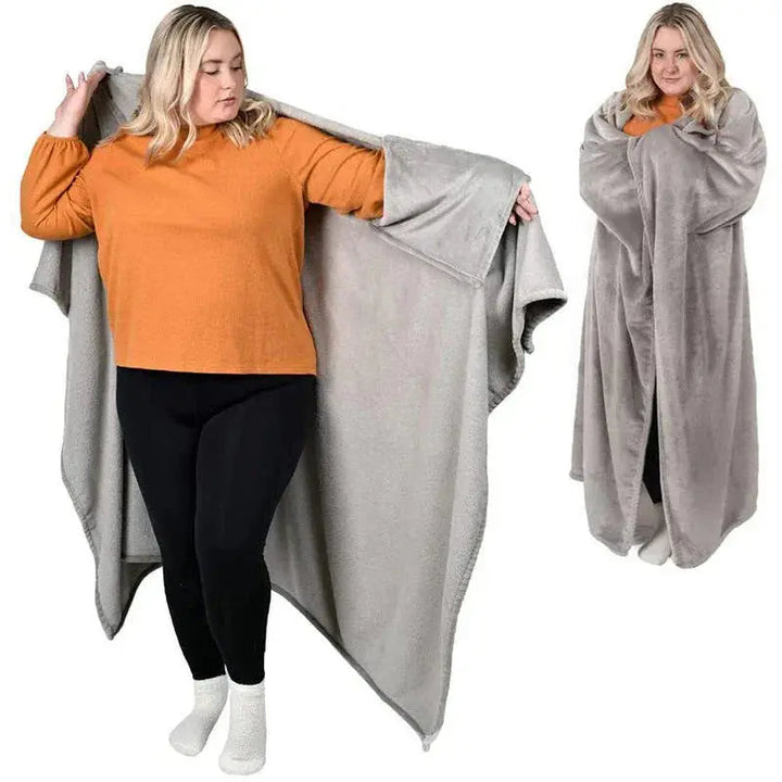 Soft Flannel Wearable Blanket with Knitted Texture for Home and Travel | Slip-On Warmth That Stays Put | Wearable Blankets