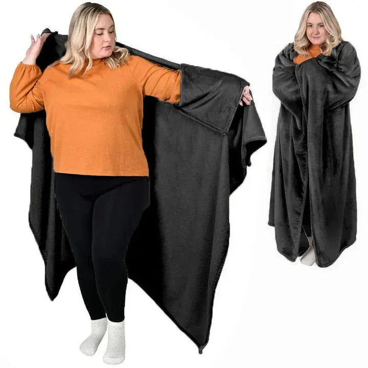Soft Flannel Wearable Blanket with Knitted Texture for Home and Travel | Slip-On Warmth That Stays Put | Wearable Blankets