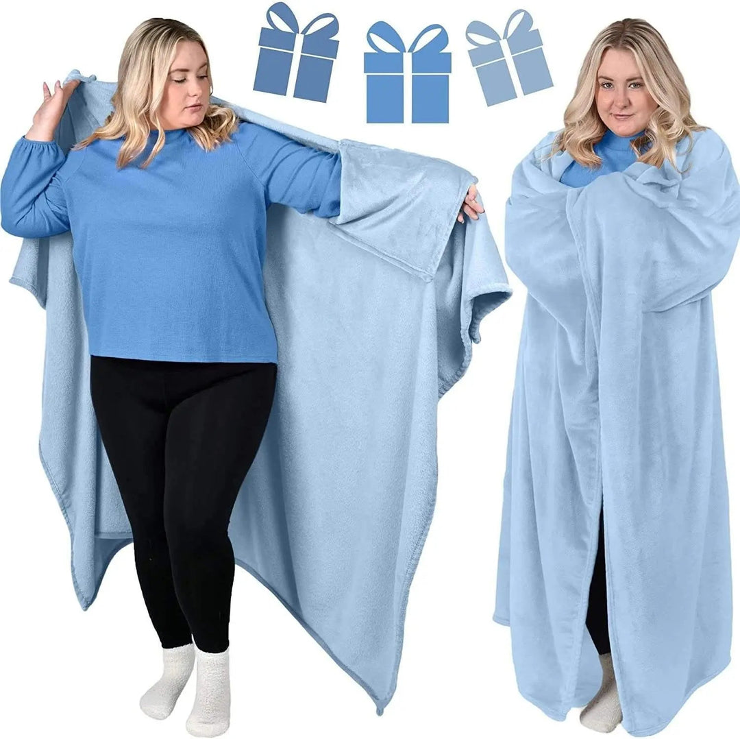 Soft Flannel Wearable Blanket with Knitted Texture for Home and Travel | Slip-On Warmth That Stays Put | Wearable Blankets