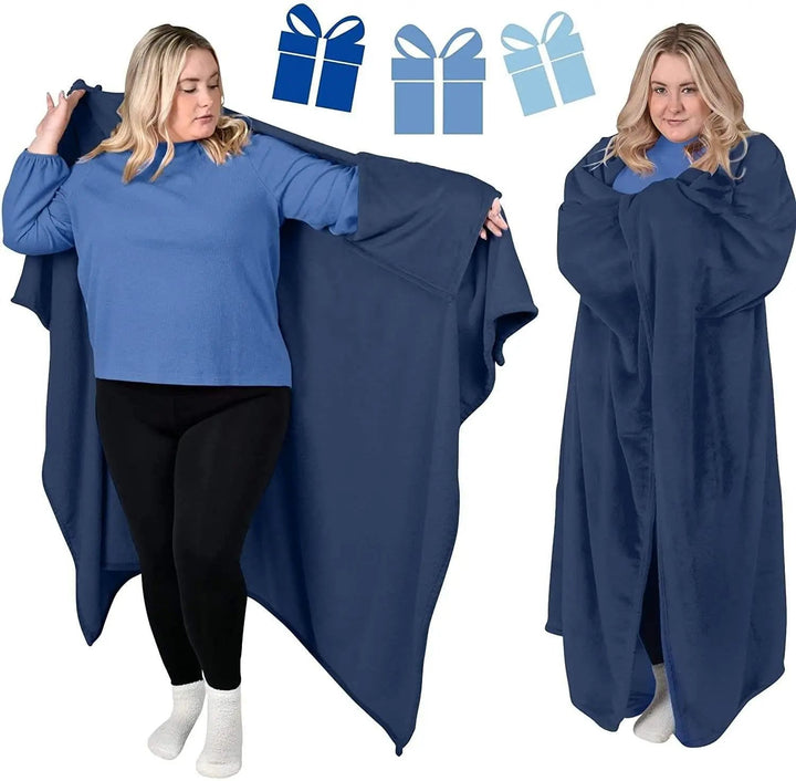 Soft Flannel Wearable Blanket with Knitted Texture for Home and Travel | Slip-On Warmth That Stays Put | Wearable Blankets