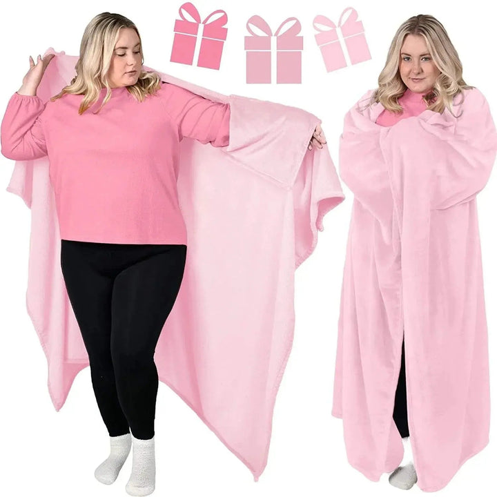 Soft Flannel Wearable Blanket with Knitted Texture for Home and Travel | Slip-On Warmth That Stays Put | Wearable Blankets