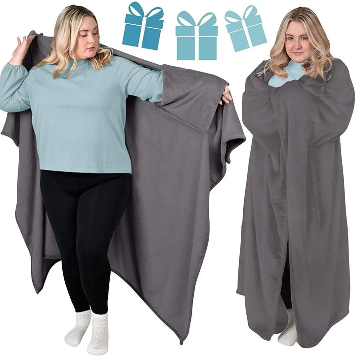 Soft Flannel Wearable Blanket with Knitted Texture for Home and Travel | Slip-On Warmth That Stays Put | Wearable Blankets