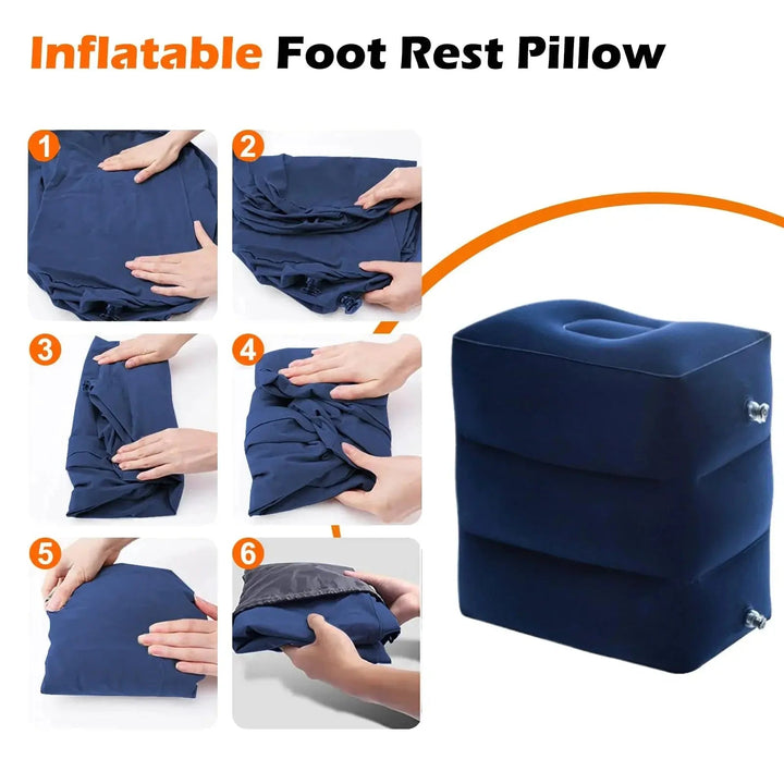 Inflatable Travel Foot Rest Pillow with Adjustable Height | Raise Your Feet on the Go | Travel Pillows