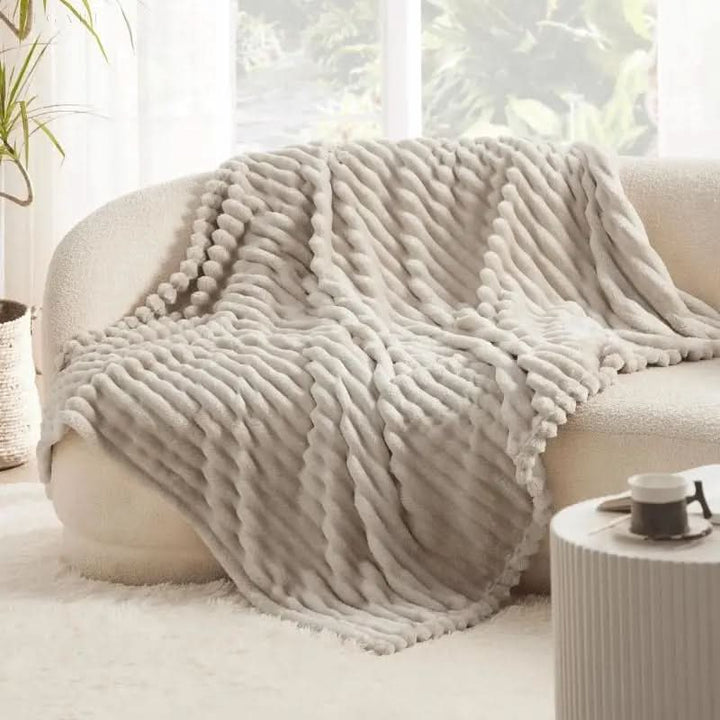 Textured Plush Blanket for Bed and Sofa in Six Colours | Textured Plush Comfort Every Day | Throw Blankets