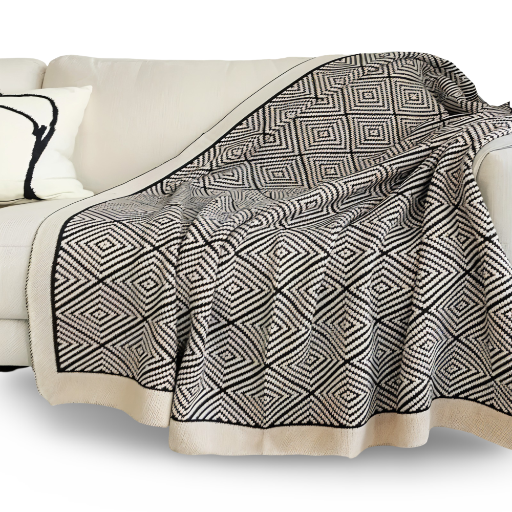 Black and White Geometric Fleece Blanket for Sofa and Bed | Geometric Fleece for Modern Rooms | Fleece Blankets