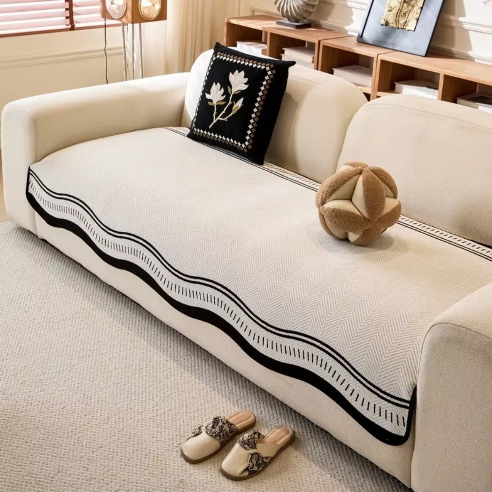 Modern Wave Edge Anti Slip Sofa Cover in Twelve Sizes | Wave Edge Cover with Anti Slip Back | Sofa Covers