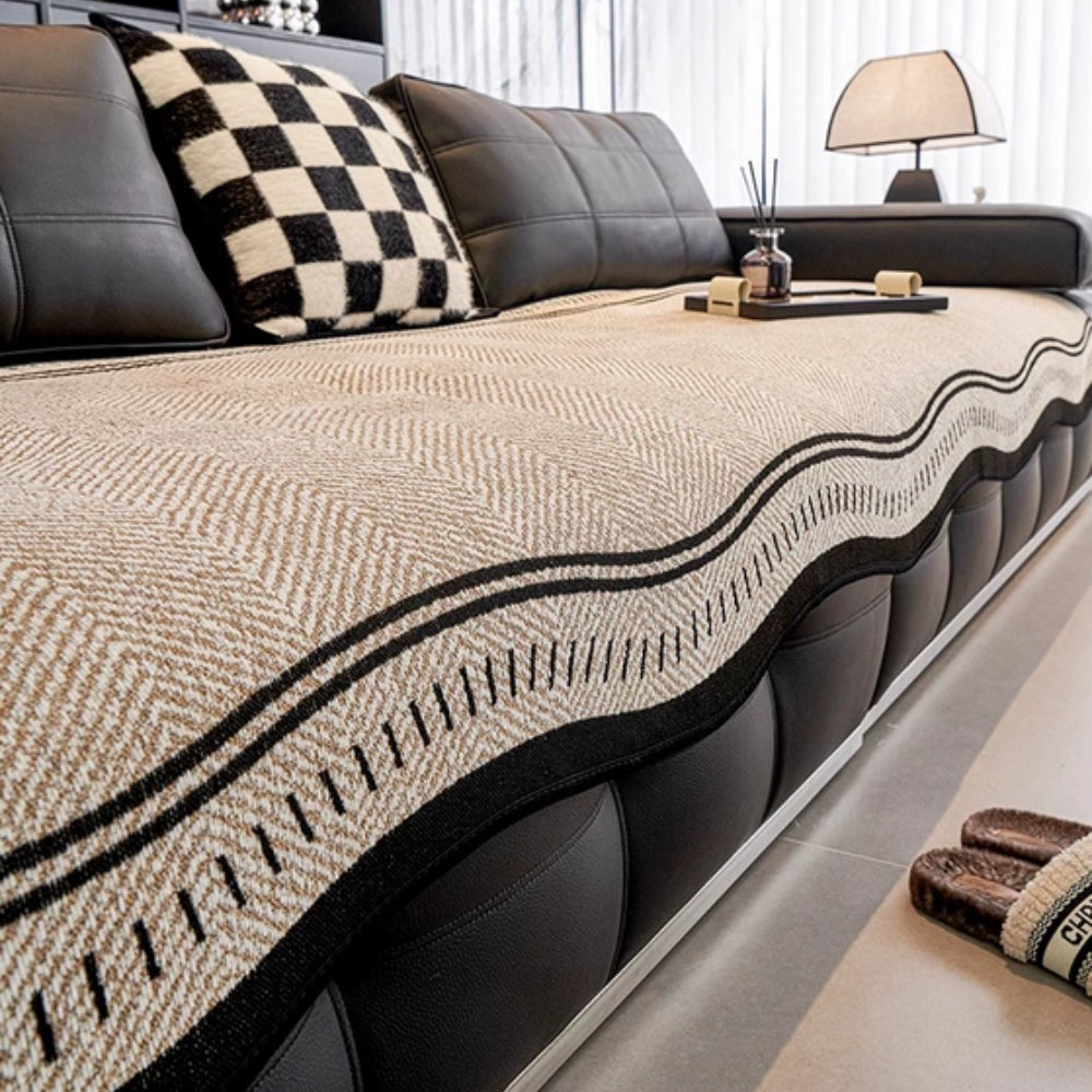 Modern Wave Edge Anti Slip Sofa Cover in Twelve Sizes | Wave Edge Cover with Anti Slip Back | Sofa Covers
