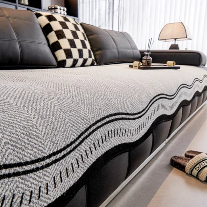 Modern Wave Edge Anti Slip Sofa Cover in Twelve Sizes | Wave Edge Cover with Anti Slip Back | Sofa Covers
