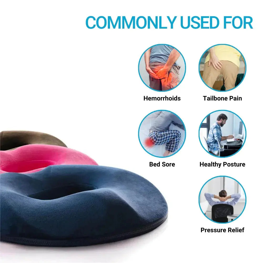 Donut-Shaped Memory Foam Chair Cushion with Washable Cover | Pressure Relief for Long Sitting | Seat Cushions