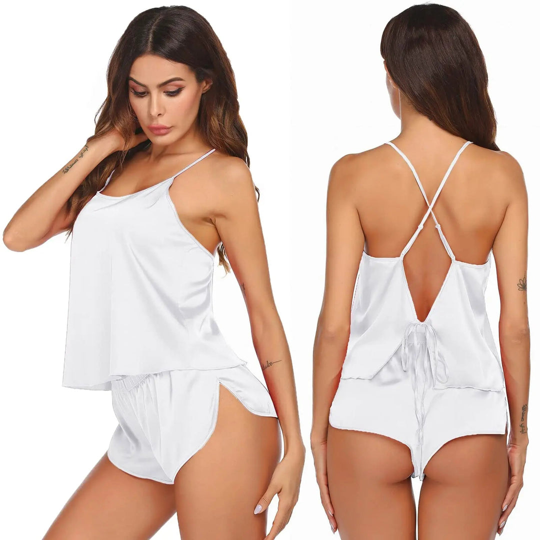 Satin Backless Cami Pajama Set with Open Back and Matching Shorts | Breezy Backless Satin Set | Pajama Sets
