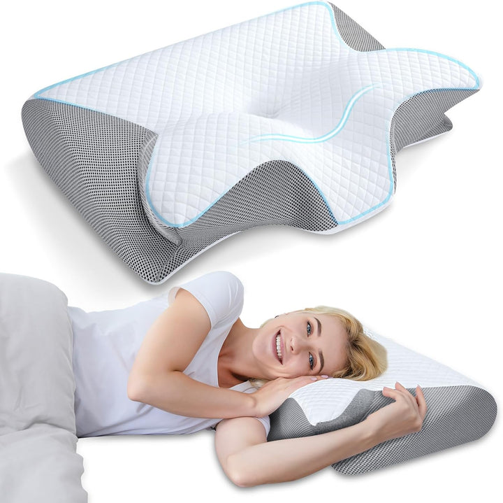 Contour Memory Foam Pillow with Two Height Levels for Neck and Shoulder Comfort | Two Heights, One Supportive Shape | Bed Pillows