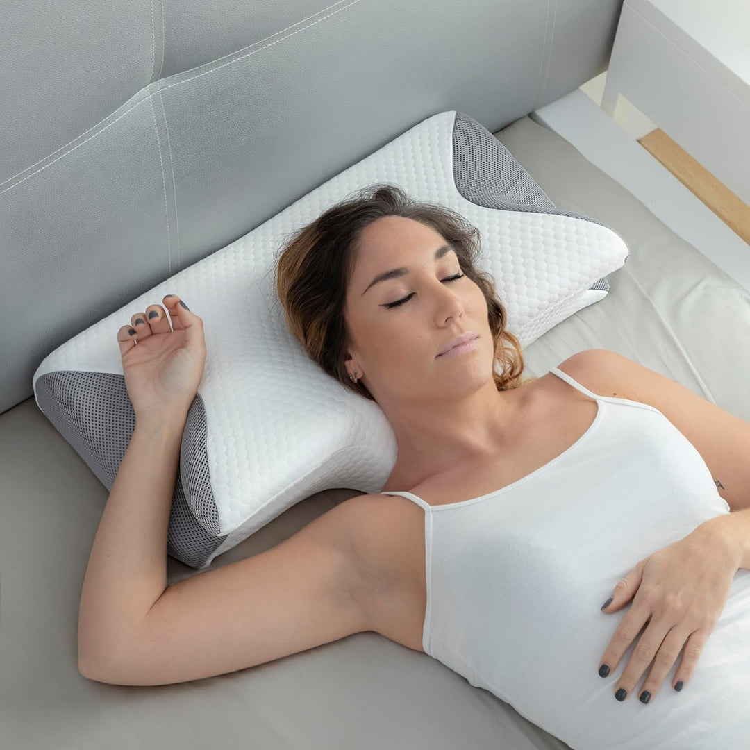 Contour Memory Foam Pillow with Two Height Levels for Neck and Shoulder Comfort | Two Heights, One Supportive Shape | Bed Pillows