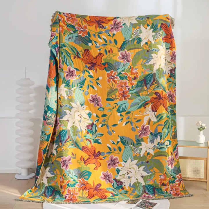 Tropical Pattern Soft Cotton Throw Blanket, 79 x 90.5in | Tropical Pattern for Sofa and Bed | Throw Blankets
