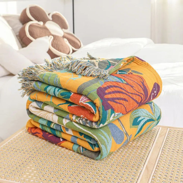 Tropical Pattern Soft Cotton Throw Blanket, 79 x 90.5in | Tropical Pattern for Sofa and Bed | Throw Blankets