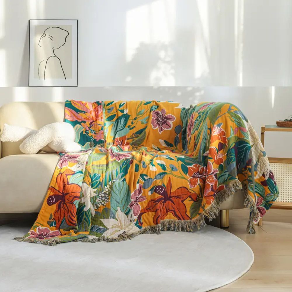 Tropical Pattern Soft Cotton Throw Blanket, 79 x 90.5in | Tropical Pattern for Sofa and Bed | Throw Blankets