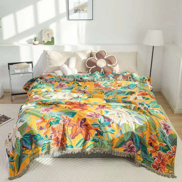 Tropical Pattern Soft Cotton Throw Blanket, 79 x 90.5in | Tropical Pattern for Sofa and Bed | Throw Blankets