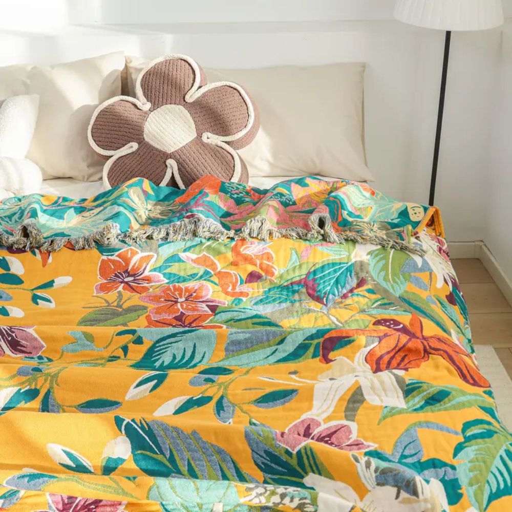 Tropical Pattern Soft Cotton Throw Blanket, 79 x 90.5in | Tropical Pattern for Sofa and Bed | Throw Blankets