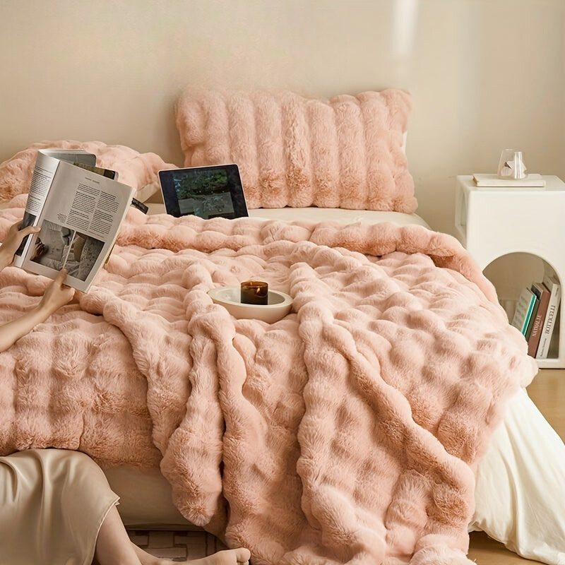 Reversible Plush Faux Fur Fleece Throw in Beige Tones | Reversible Plush Warmth in Neutrals | Throw Blankets