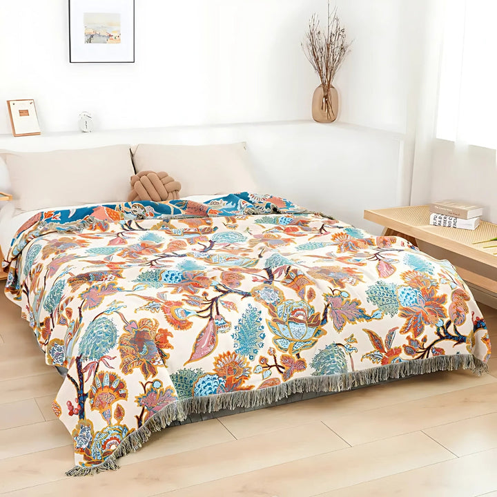 Reversible Floral Jacquard Woven 100% Cotton Throw Blanket | Two Looks From One Woven Blanket | Throw Blankets