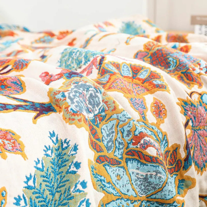 Reversible Floral Jacquard Woven 100% Cotton Throw Blanket | Two Looks From One Woven Blanket | Throw Blankets