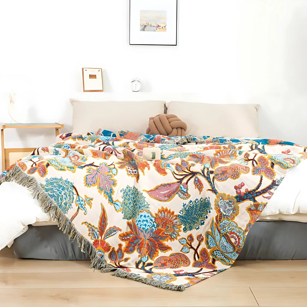 Reversible Floral Jacquard Woven 100% Cotton Throw Blanket | Two Looks From One Woven Blanket | Throw Blankets