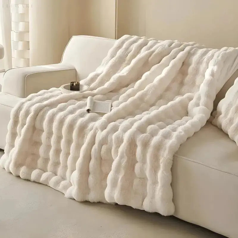 Fluffy Bubble Texture Winter Blanket for Sofa and Bed | Fluffy Bubble Texture Warmth | Throw Blankets